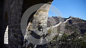 View Great wall from battlements lookouts,China ancient defense engineering.