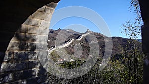 View Great wall from battlements lookouts,China ancient defense engineering.