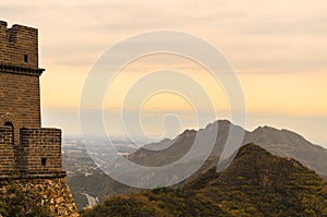 View of the Great Wall in Beijing, China on a cloudy day.