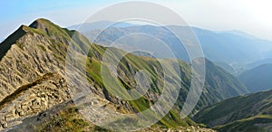 View of the Greater Caucasus mountains from Mountain Babadag trail in Azerbaijan.