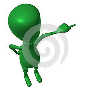 View green 3d puppet mimicking pointing finger