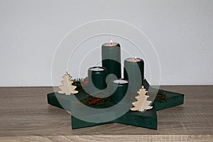 View on a green advents wreath with two burning candles at home in niederlangen emsland germany