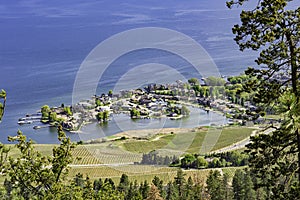 A view of Green Bay subdivision and Okanagan Lake from Mount Boucherie in West Kelowna British Columbia Canada