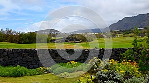 View of green golf course in Buenavista del Norte,Tenerife,Canary Islands,Spain.