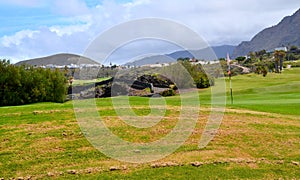 View of green golf course in Buenavista del Norte,Tenerife,Canary Islands,Spain.