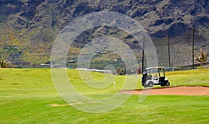 View of green golf course in Buenavista del Norte,Tenerife,Canary Islands,Spain.