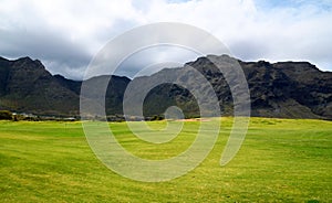 View of green golf course in Buenavista del Norte,Tenerife,Canary Islands,Spain.