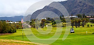 View of green golf course in Buenavista del Norte,Tenerife,Canary Islands,Spain.