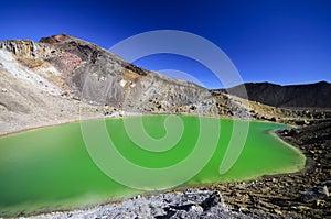 View of green lake at Tongariro Crossing