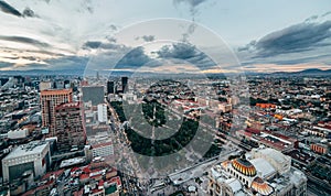 View of the green park Alameda Central in the city center of Mexico City, photo