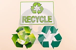 View of green recycling symbols with