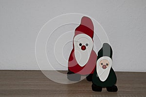 View on a green santa claus and a red santa claus at home in niederlangen emsland germany
