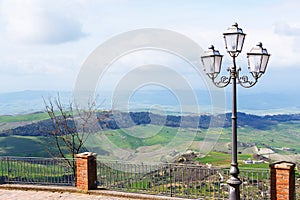 View of green sicilian hills in spring from Aidone