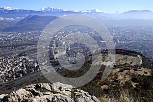View of Grenoble and Bastille from the top of the mountain