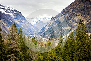 View of Gressoney and Monte Rosa from a window of Castel Savoia.  Aosta, Italy