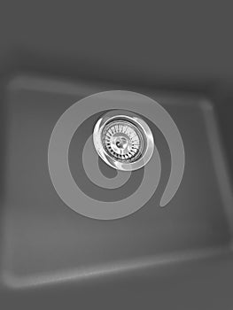 View of the grey sink, drain, , waste, modern kitchen accessory, graphic background, dry clean sink