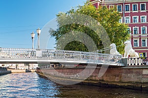 View of the Griboyedov canal . Lion bridge. Saint-Petersburg. Russia.
