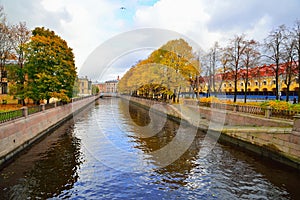 View of the Griboyedov canal with the Staro-Nikolsky bridge in a