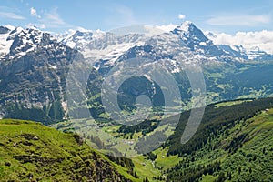 View of Grindelwald in the valley from Grindelwald First