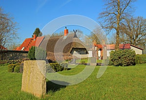 View on group of historic buildings, listed as monuments in Wusterhusen, Germany