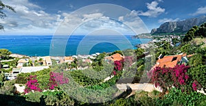 View of the gulf of Mondello and Monte Pellegrino, Palermo, Sicily island, Italy