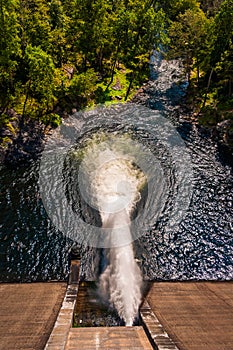 View of Gunpowder Falls from Prettyboy Dam, in Baltimore County, Maryland.