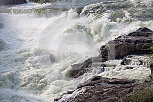View of gushing water released into kaveri river from the Mettur dam (also known as Stanley Reservoir)
