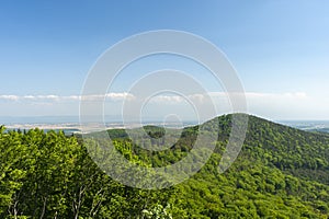 View from the Guttenberg castle ruins near Oberotterbach. Palatinate region in Rhineland-Palatinate in Germany