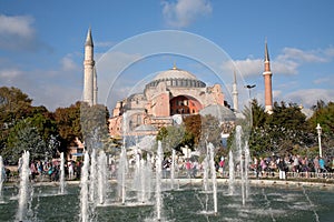 View on Haghia Sophia through fountain