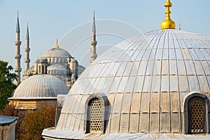 View from Hagia Sofia over the roofs on the Blue Mosque - Istanbul, Turkey
