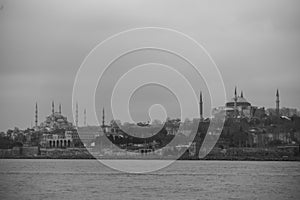 View of Hagia Sophia basilic and Blue Mosque in Istanbul