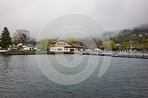 View of Hakonemachi-ko port station at Lake Ashi