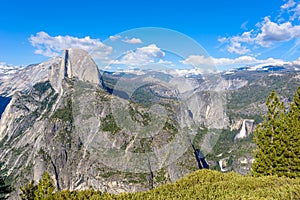 View of Half Dome, Yosemite Valley, Vernal and Nevada Falls from the Glacier Point in the Yosemite National Park, California, USA