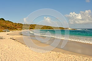 View of Half Moon Bay beach in the Caribbean island of  Antigua.