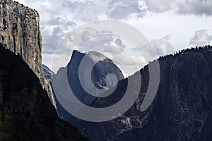 View Of Halfdome And El Capitan Cloudy Day