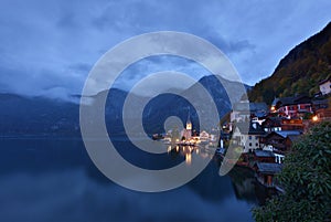 View of Hallstatt before dawn, Austria