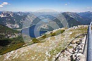 View of the Hallstatt and lake Hallstatter See from the mountain Krippenstein. Austria
