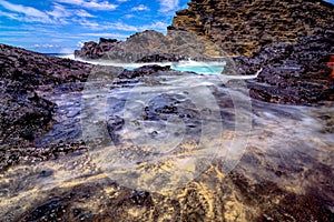 View of Halona Cove, Oahu, Hawaii, on a sunny summers day