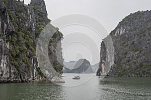 View of Halong Bay with only one small fishing boat