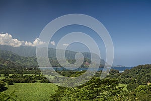 View of Hanalei Bay looking towards Na Pali Coast, Kauai, Hawaii