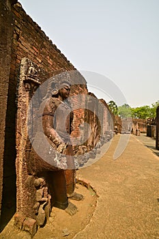 View of Hand-carved sculpture of a deity at Ratnagiri Buddhist Excavation site, Orissa, India.