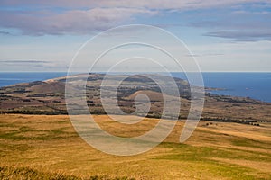 View of Hanga Roa town from Mauna Tere vaka Volcano in Easter island