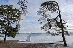 View of the Hanko beach and Gulf of Finland in spring, Hanko, Finland