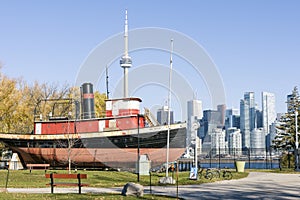 Hanlan's Point dock with Toronto skyline in the background, Toronto, Ontario, Canada