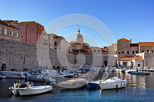 View of the harbor and marina in the downtown of Dubrovnik