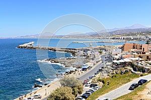View on harbor of Rethymno town from fortress Fortezza. Crete.