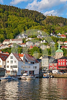 View of the harbor in the town of Bergen