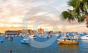 View on the harbour of Alexandria by the Citadel of Qaitbay, Egypt