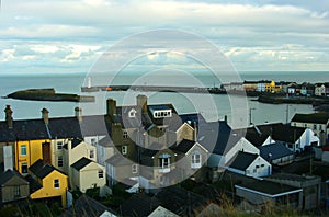 A view of the harbour and lighthouse at the County Down village of Donaghadee in Northern Ireland