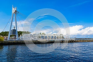 view on harbour and marina with swing bridge ove the canal